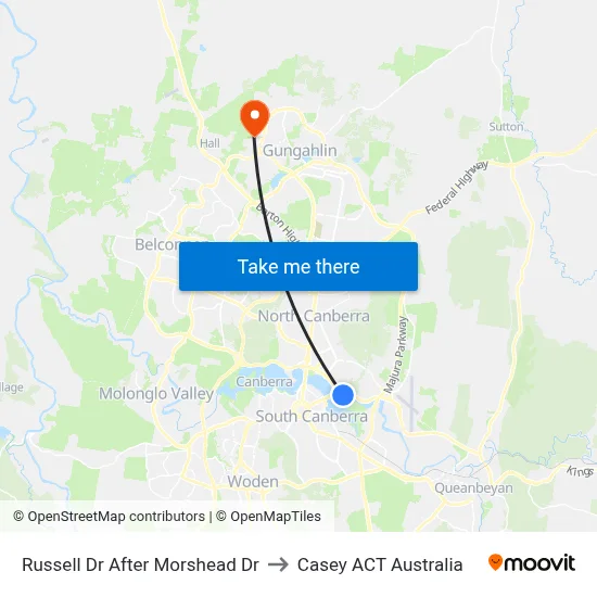 Russell Dr After Morshead Dr to Casey ACT Australia map