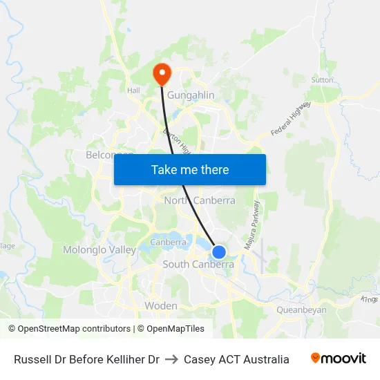 Russell Dr Before Kelliher Dr to Casey ACT Australia map
