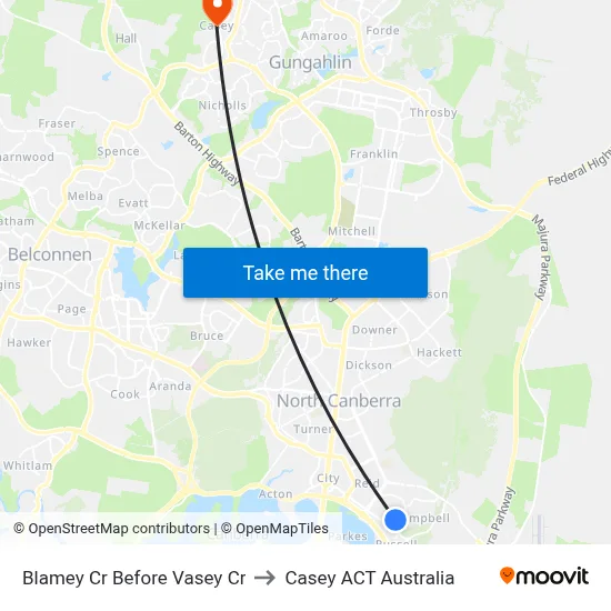 Blamey Cr Before Vasey Cr to Casey ACT Australia map