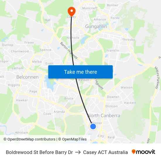 Boldrewood St Before Barry Dr to Casey ACT Australia map