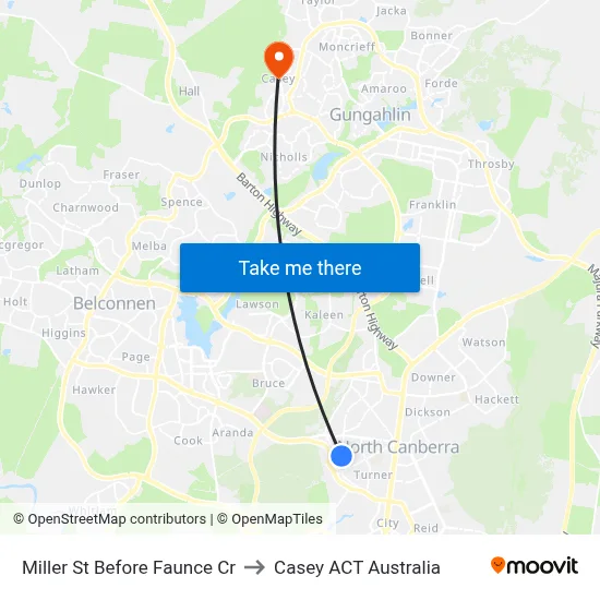 Miller St Before Faunce Cr to Casey ACT Australia map