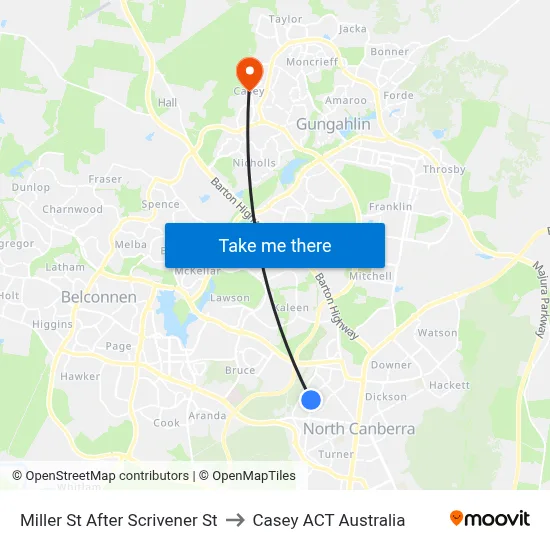 Miller St After Scrivener St to Casey ACT Australia map