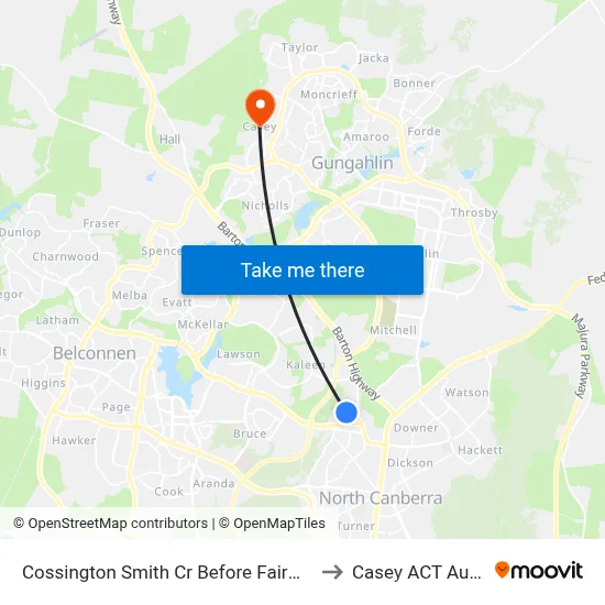 Cossington Smith Cr Before Fairweather Cct to Casey ACT Australia map