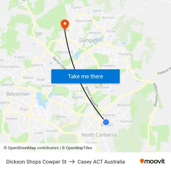 Dickson Shops Cowper St to Casey ACT Australia map