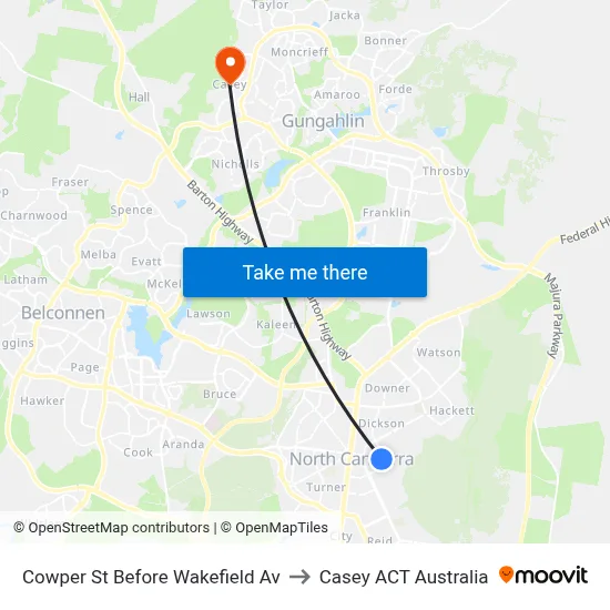 Cowper St Before Wakefield Av to Casey ACT Australia map