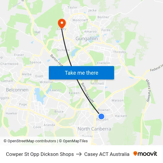 Cowper St Opp Dickson Shops to Casey ACT Australia map