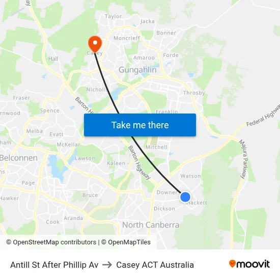 Antill St After Phillip Av to Casey ACT Australia map