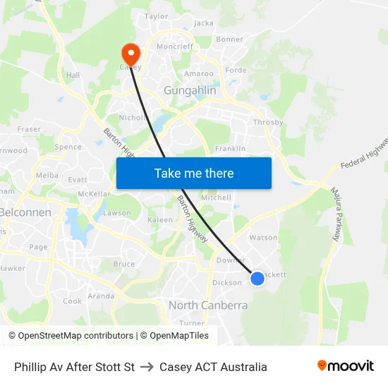 Phillip Av After Stott St to Casey ACT Australia map