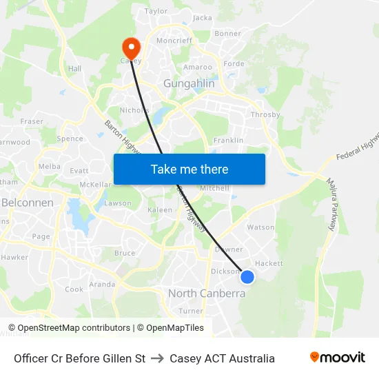Officer Cr Before Gillen St to Casey ACT Australia map