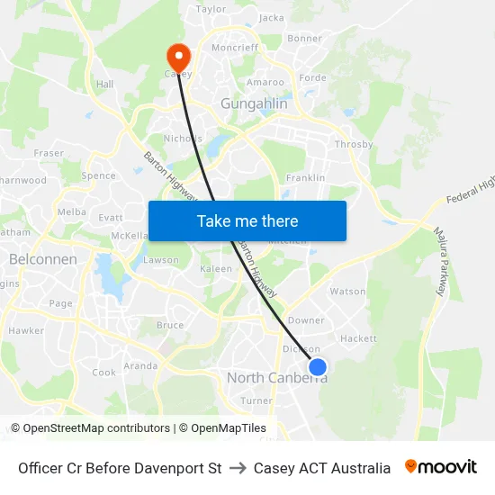 Officer Cr Before Davenport St to Casey ACT Australia map