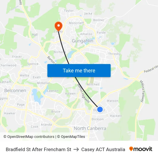 Bradfield St After Frencham St to Casey ACT Australia map