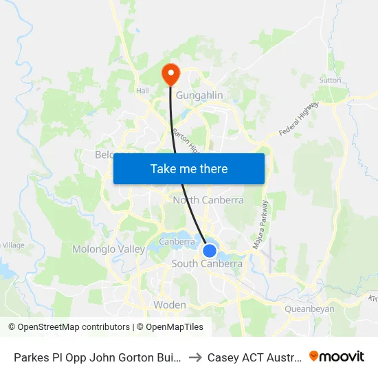 Parkes Pl Opp John Gorton Building to Casey ACT Australia map