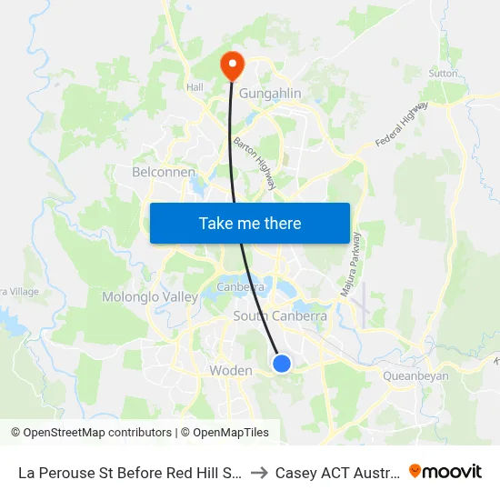 La Perouse St Before Red Hill Shops to Casey ACT Australia map