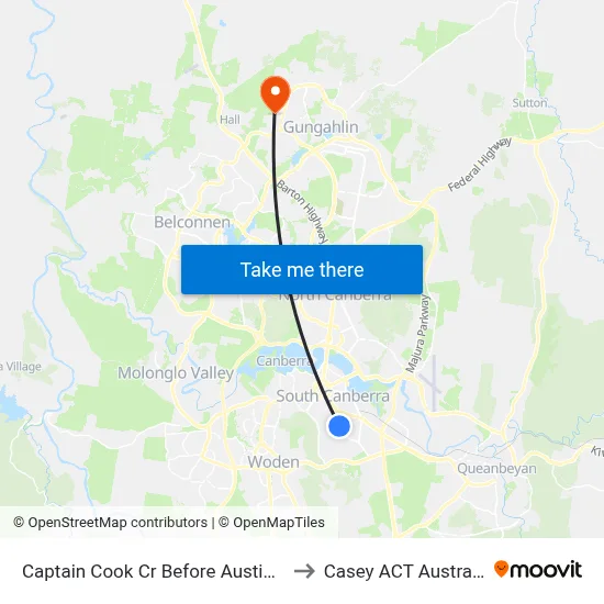 Captain Cook Cr Before Austin St to Casey ACT Australia map