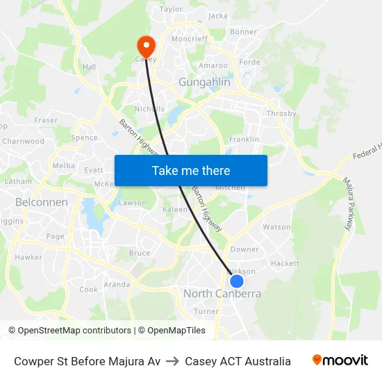 Cowper St Before Majura Av to Casey ACT Australia map