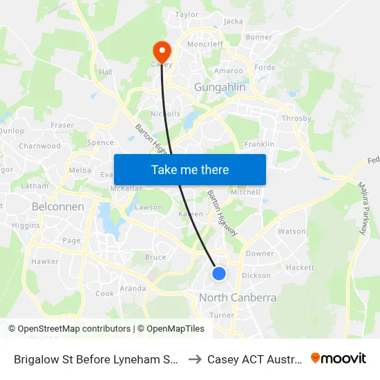 Brigalow St Before Lyneham Shops to Casey ACT Australia map