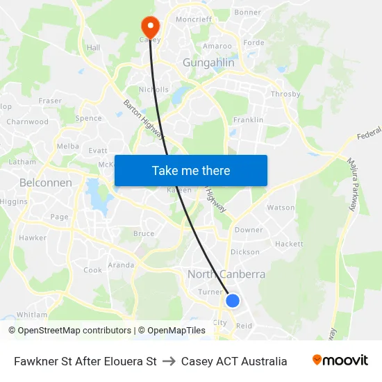Fawkner St After Elouera St to Casey ACT Australia map