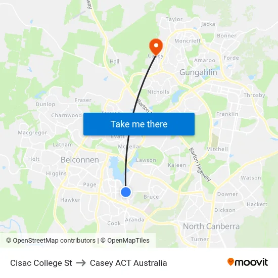Cisac College St to Casey ACT Australia map