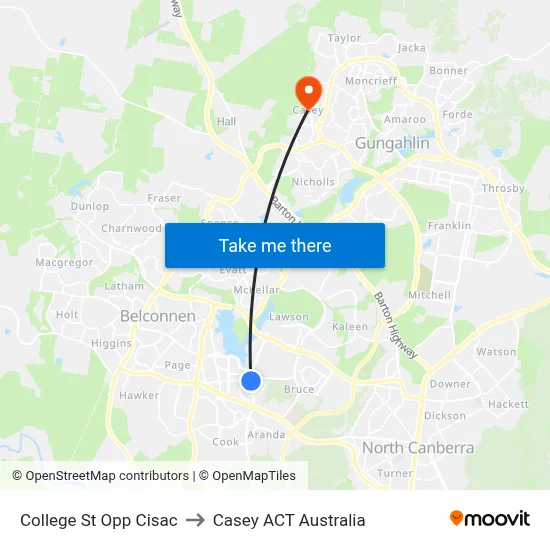 College St Opp Cisac to Casey ACT Australia map