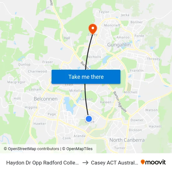 Haydon Dr Opp Radford College to Casey ACT Australia map
