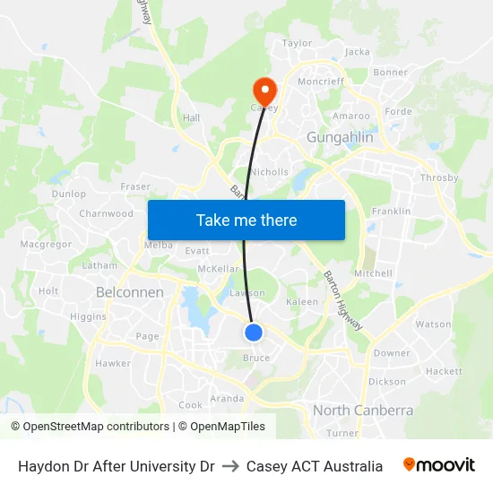 Haydon Dr After University Dr to Casey ACT Australia map