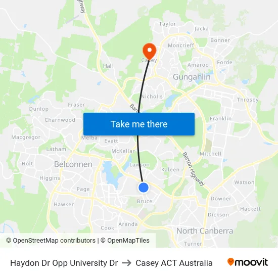 Haydon Dr Opp University Dr to Casey ACT Australia map