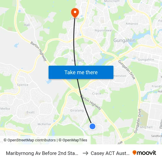 Maribyrnong Av Before 2nd Staaten Cr to Casey ACT Australia map
