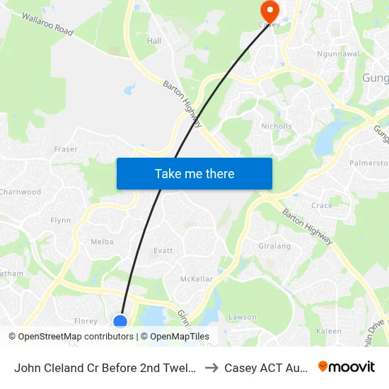 John Cleland Cr Before 2nd Twelvetrees Cr to Casey ACT Australia map