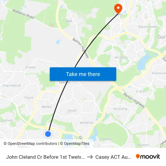 John Cleland Cr Before 1st Twelvetrees Cr to Casey ACT Australia map
