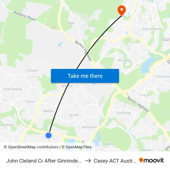 John Cleland Cr After Ginninderra Dr to Casey ACT Australia map