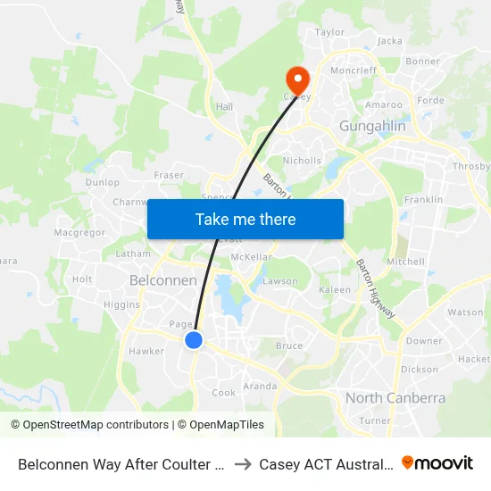 Belconnen Way After Coulter Dr to Casey ACT Australia map