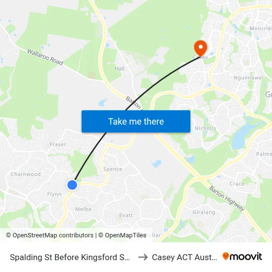 Spalding St Before Kingsford Smith Dr to Casey ACT Australia map