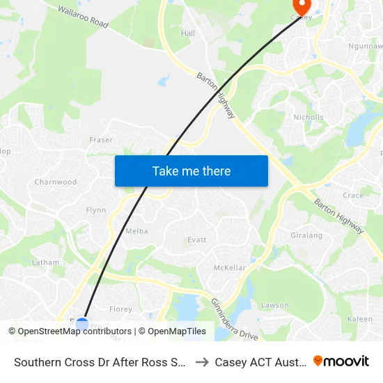 Southern Cross Dr After Ross Smith Cr to Casey ACT Australia map