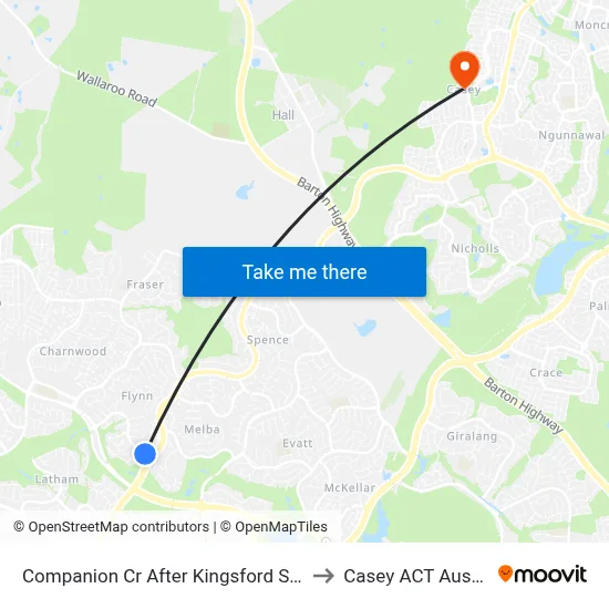 Companion Cr After Kingsford Smith Dr to Casey ACT Australia map