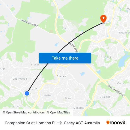 Companion Cr at Homann Pl to Casey ACT Australia map