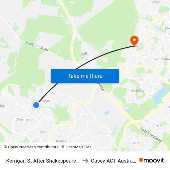 Kerrigan St After Shakespeare Cr to Casey ACT Australia map