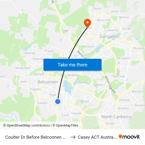 Coulter Dr Before Belconnen Way to Casey ACT Australia map