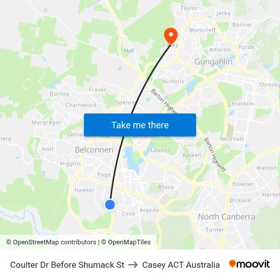 Coulter Dr Before Shumack St to Casey ACT Australia map