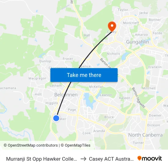Murranji St Opp Hawker College to Casey ACT Australia map