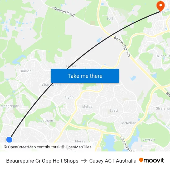 Beaurepaire Cr Opp Holt Shops to Casey ACT Australia map