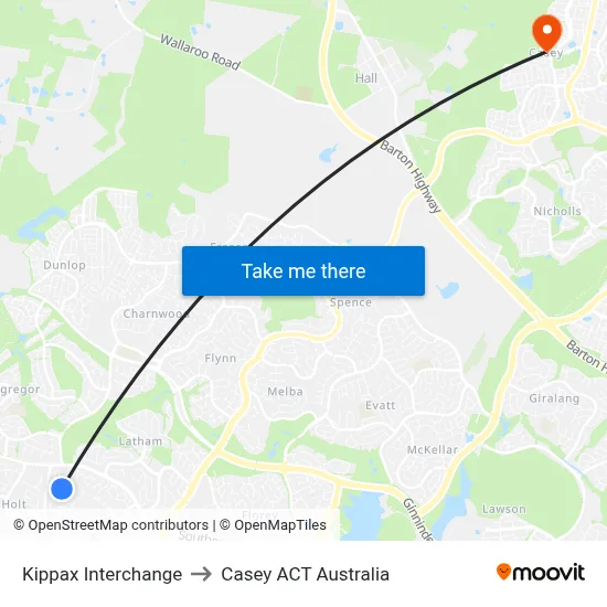 Kippax Interchange to Casey ACT Australia map