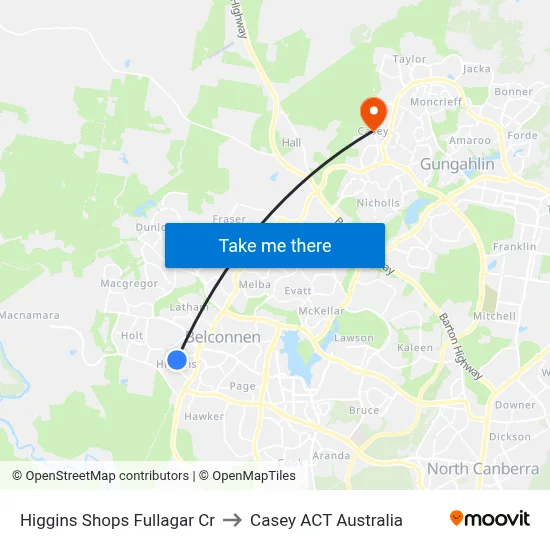 Higgins Shops Fullagar Cr to Casey ACT Australia map