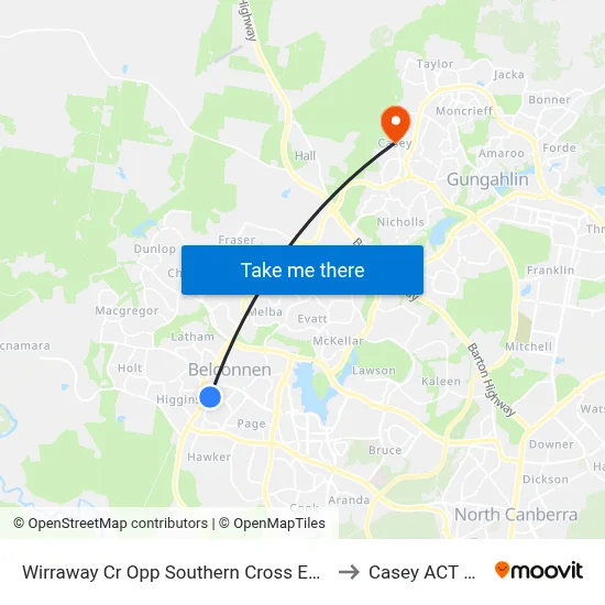 Wirraway Cr Opp Southern Cross Early Childhood Sch to Casey ACT Australia map