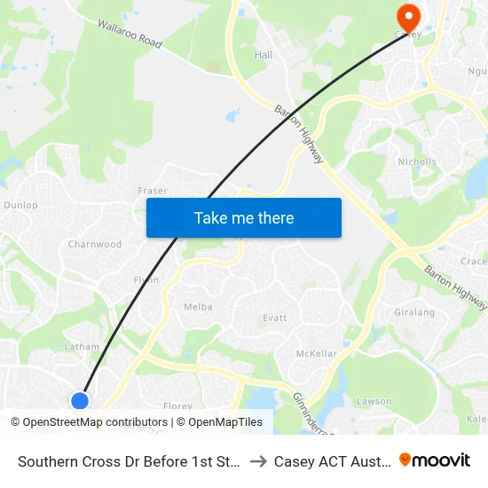 Southern Cross Dr Before 1st Starke St to Casey ACT Australia map