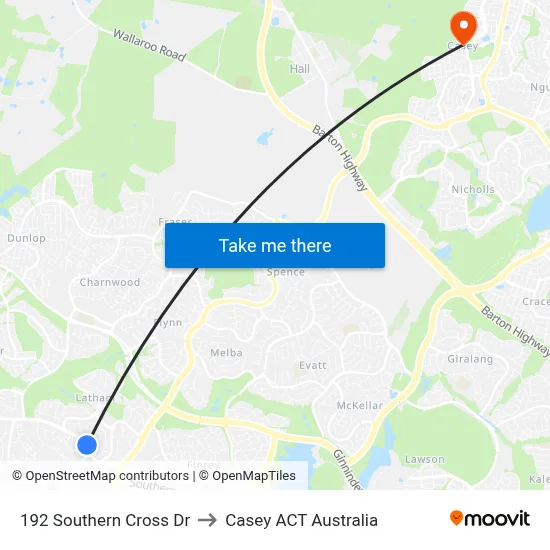 192 Southern Cross Dr to Casey ACT Australia map