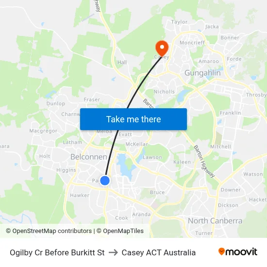 Ogilby Cr Before Burkitt St to Casey ACT Australia map