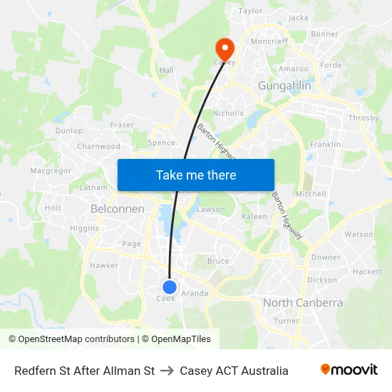 Redfern St After Allman St to Casey ACT Australia map