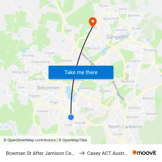 Bowman St After Jamison Centre to Casey ACT Australia map