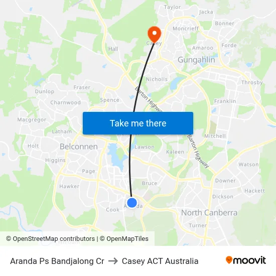 Aranda Ps Bandjalong Cr to Casey ACT Australia map