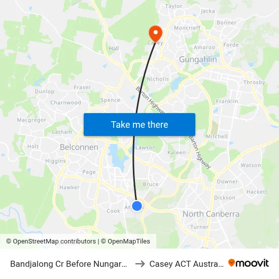 Bandjalong Cr Before Nungara St to Casey ACT Australia map